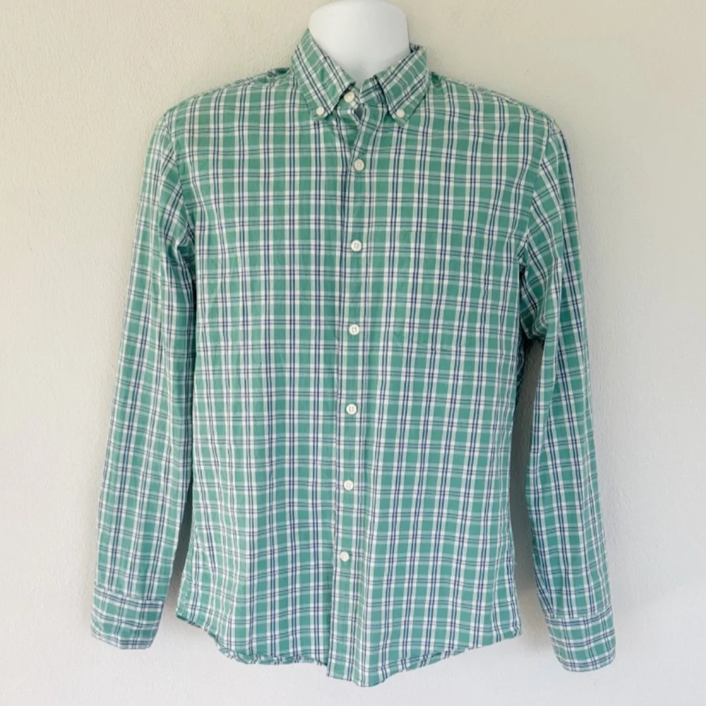 J. Crew mint green plaid flex washed slim fit button down dress shirt medium